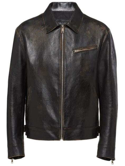 mens prada leather jackets|Prada distressed leather jacket.